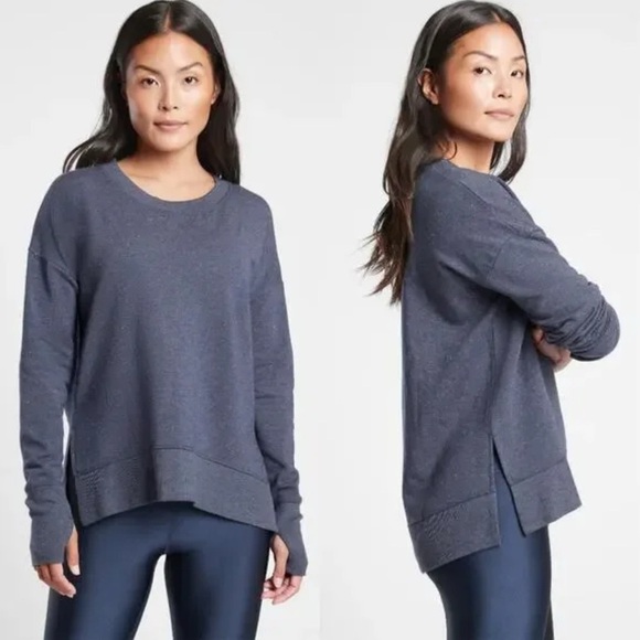 Athleta Tops - Athleta Balance Pullover, S, Navy Blue Multi Nep, Speckled Side-Slit, Super Soft